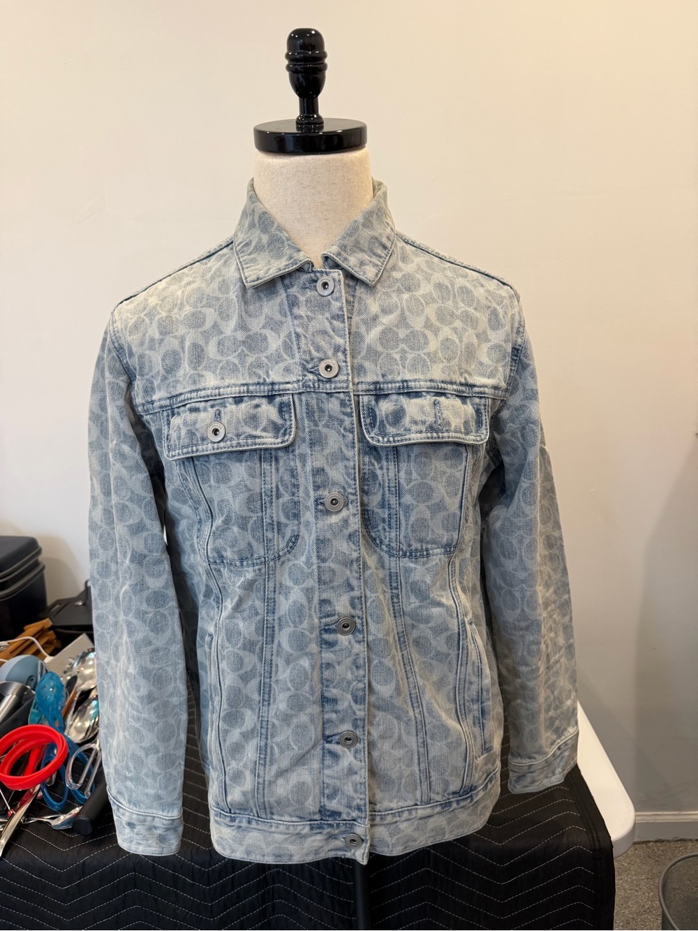 Coach Light Blue Patterned Denim Jacket - Women's